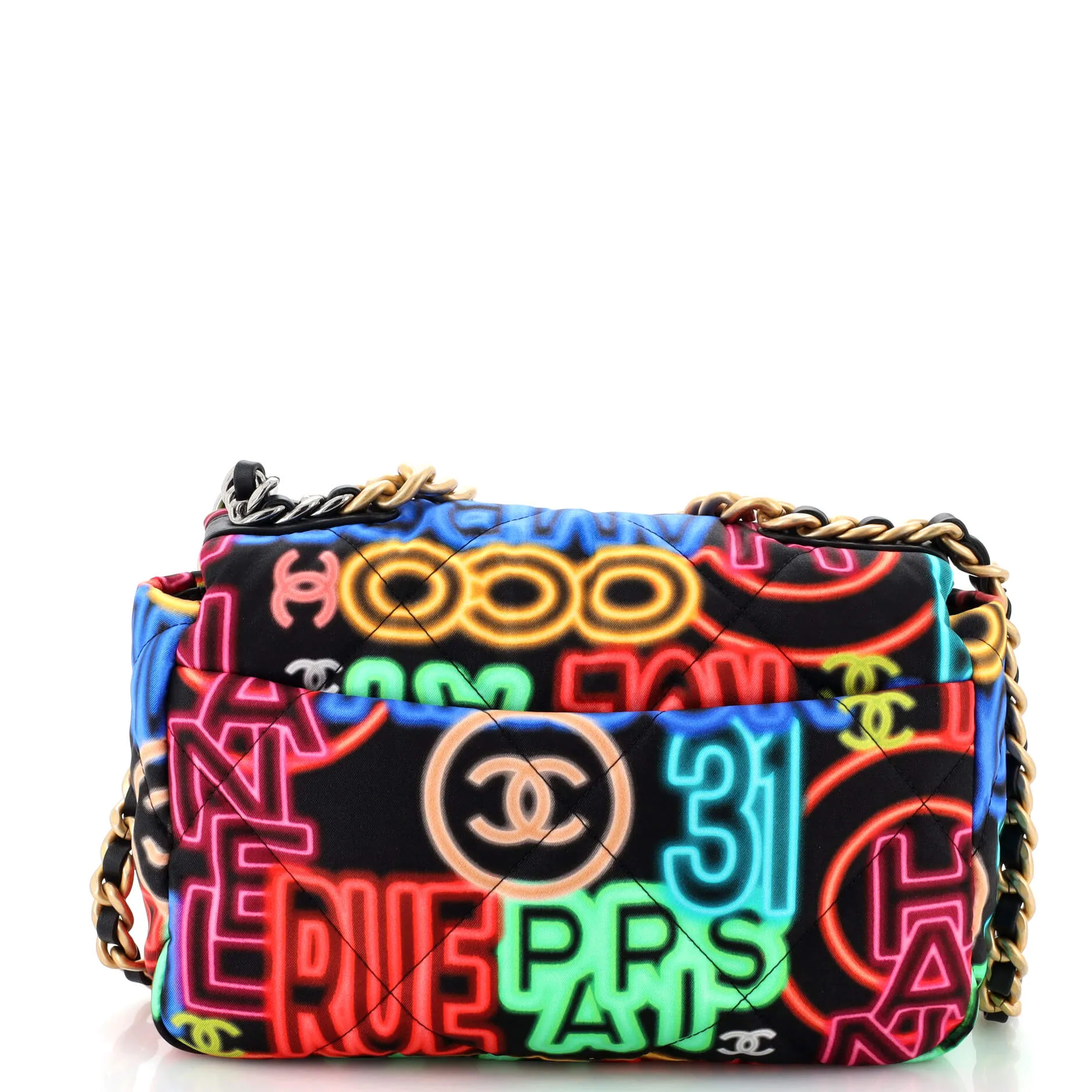 19 Flap Bag Quilted Graffiti Print Fabric Medium