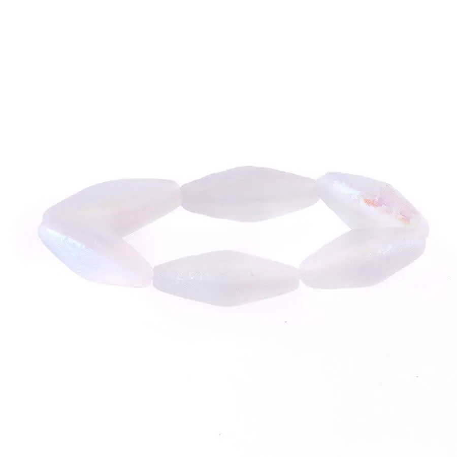 20x8mm Rhombus Czech Glass Beads - White with AB and Etched Finishes