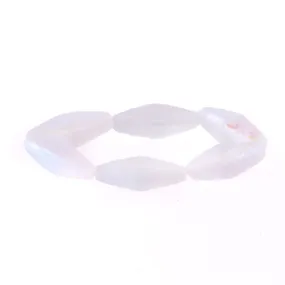 20x8mm Rhombus Czech Glass Beads - White with AB and Etched Finishes