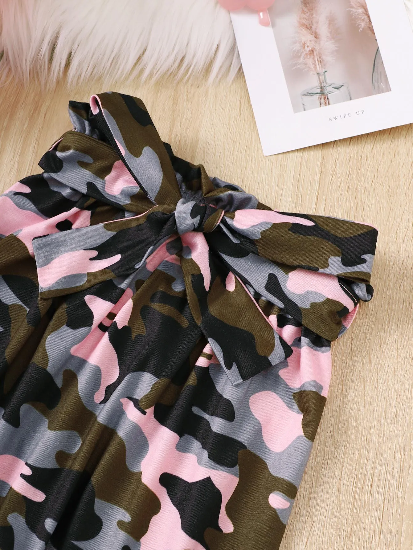 4-6Y Kid clothes Girls Clothes Solid Color Ruffle Long Sleeve Dress Camouflage Pants Headband 3Pcs Casual Outfit Sets Pink Catpapa 462311008
