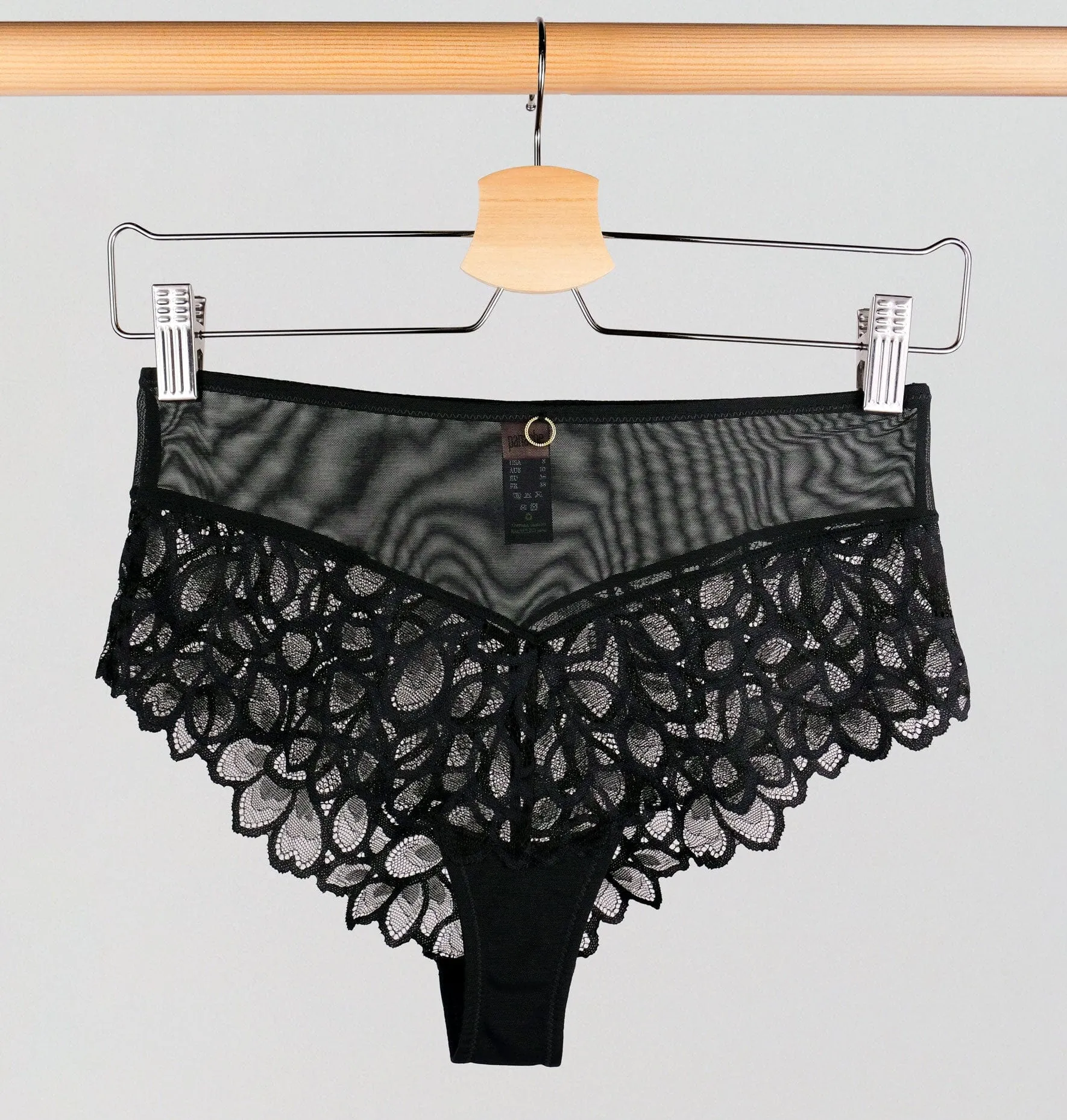 Abstract petal lace deep brief [Black]