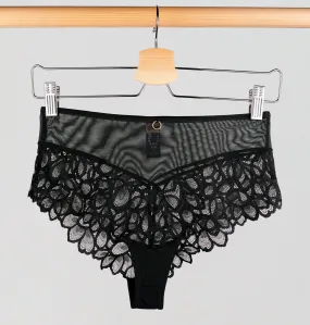 Abstract petal lace deep brief [Black]