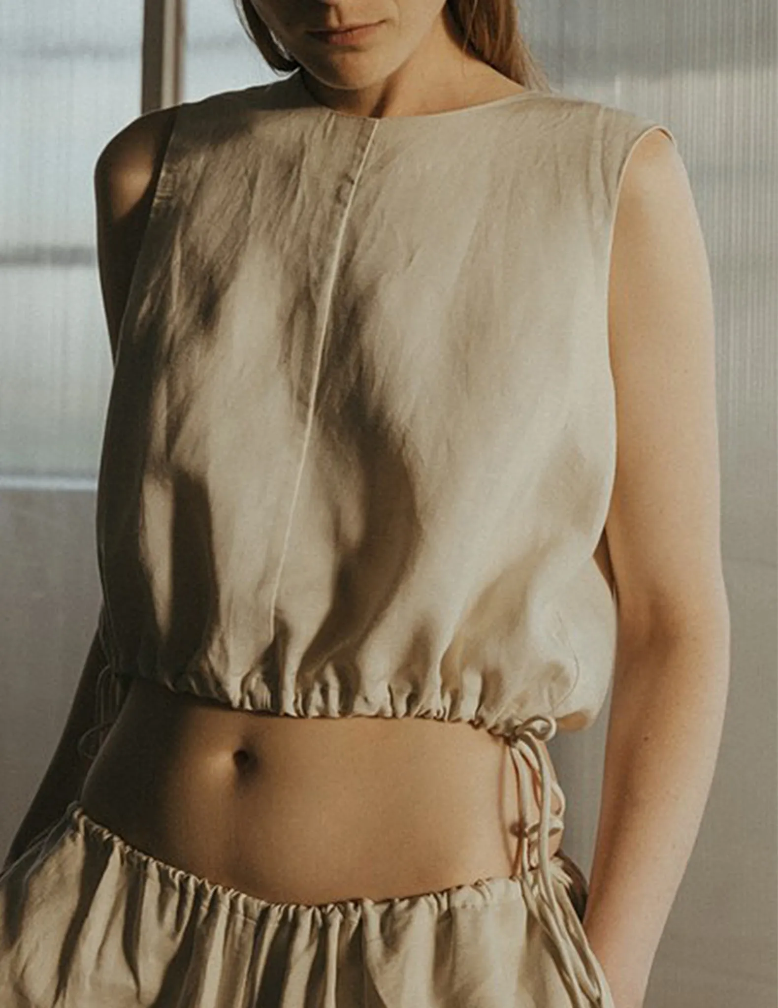 Agnes Sleeveless Linen Drawstring Top