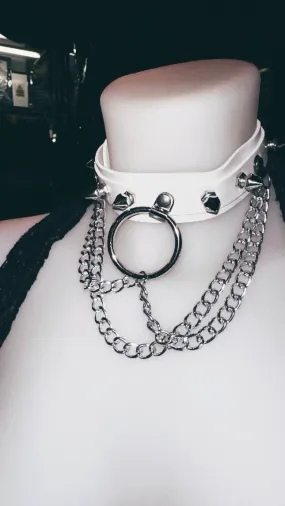 BAD A*S WHITE STUDDED O RING FAUX LEATHER CHOKER