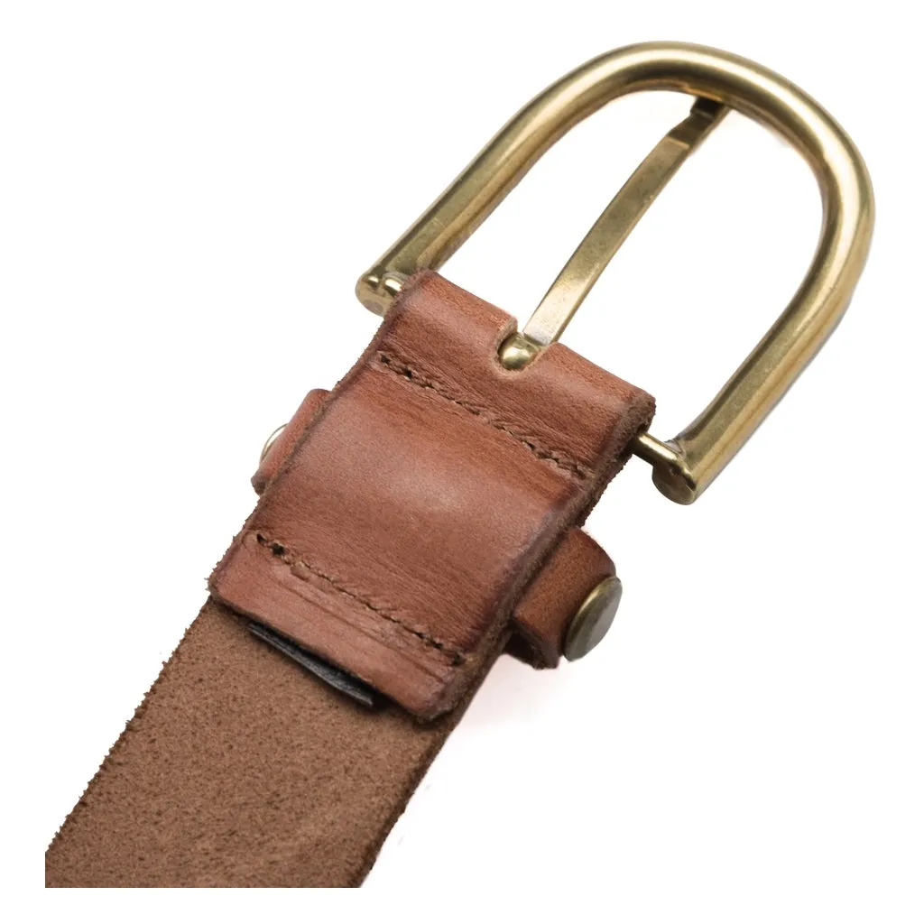 Beautiful and cool leather belt / 15148 - Cognac/Brass