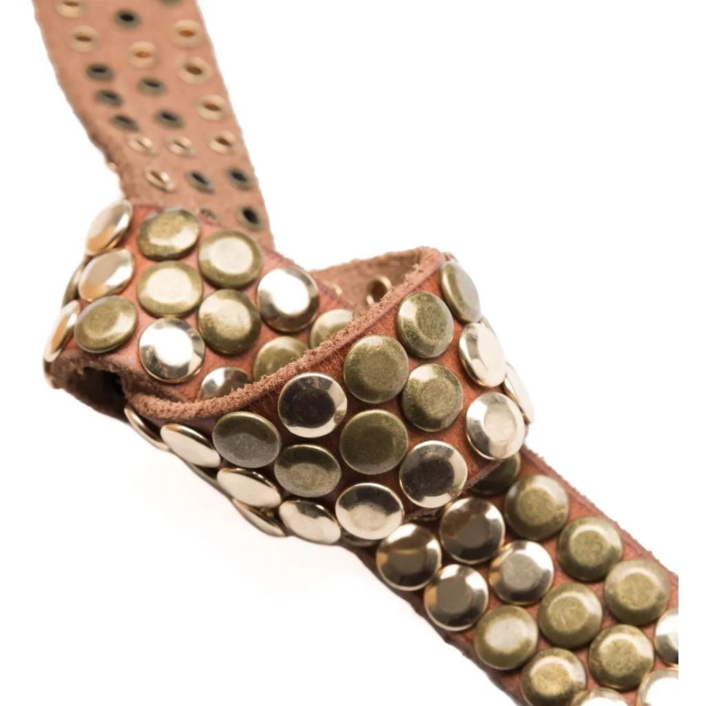 Beautiful and cool leather belt / 15148 - Cognac/Brass
