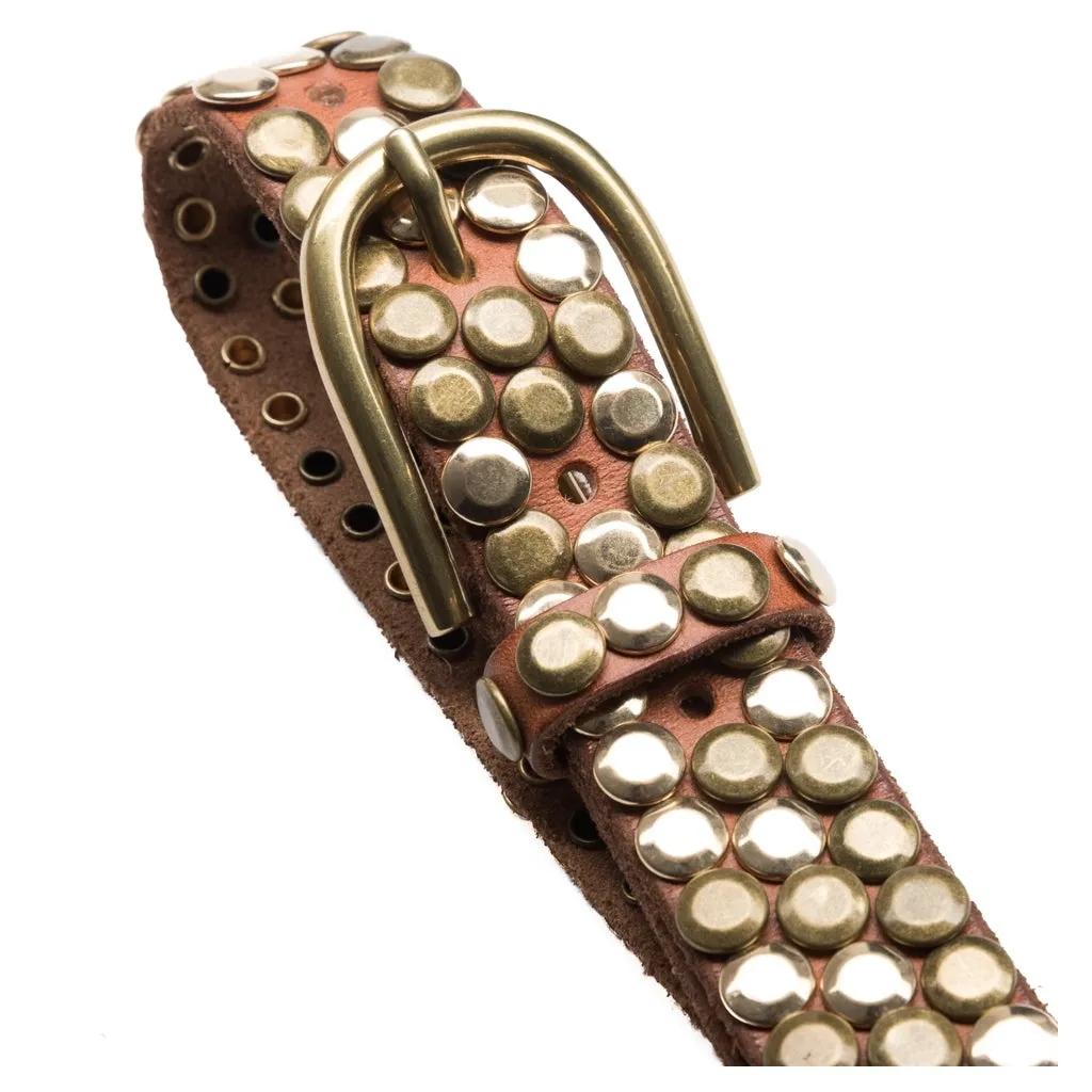 Beautiful and cool leather belt / 15148 - Cognac/Brass