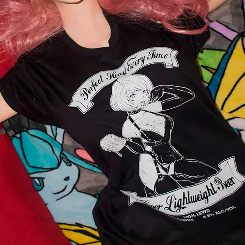 Beer Nymph Anime Girl Dark Style T-Shirt HVY BLK