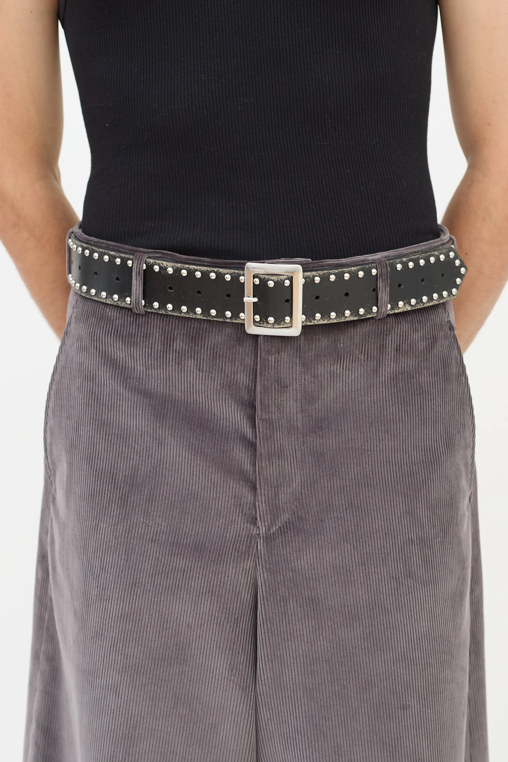 Black & Silver Distresssed Leather Studded Belt