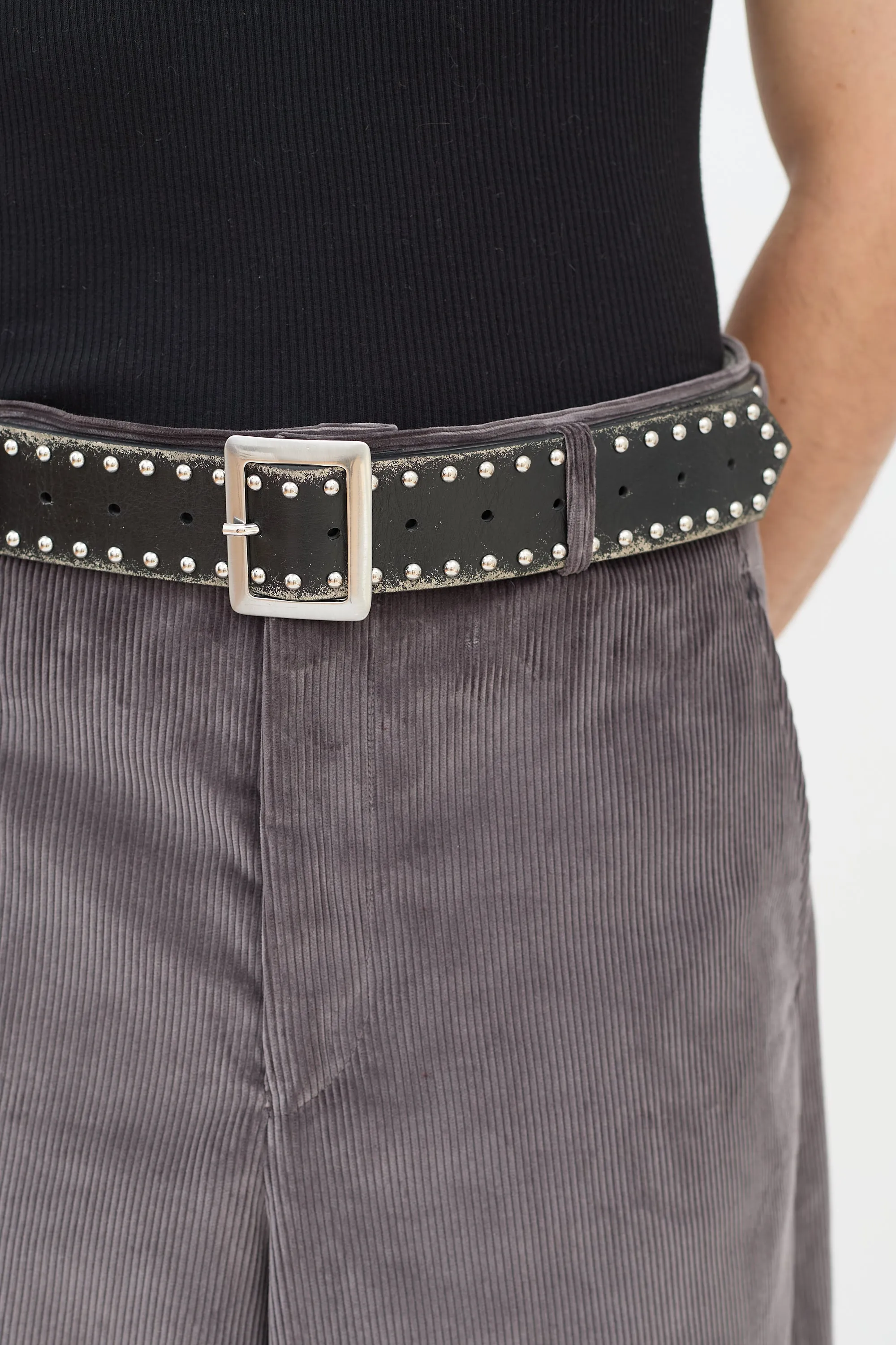 Black & Silver Distresssed Leather Studded Belt