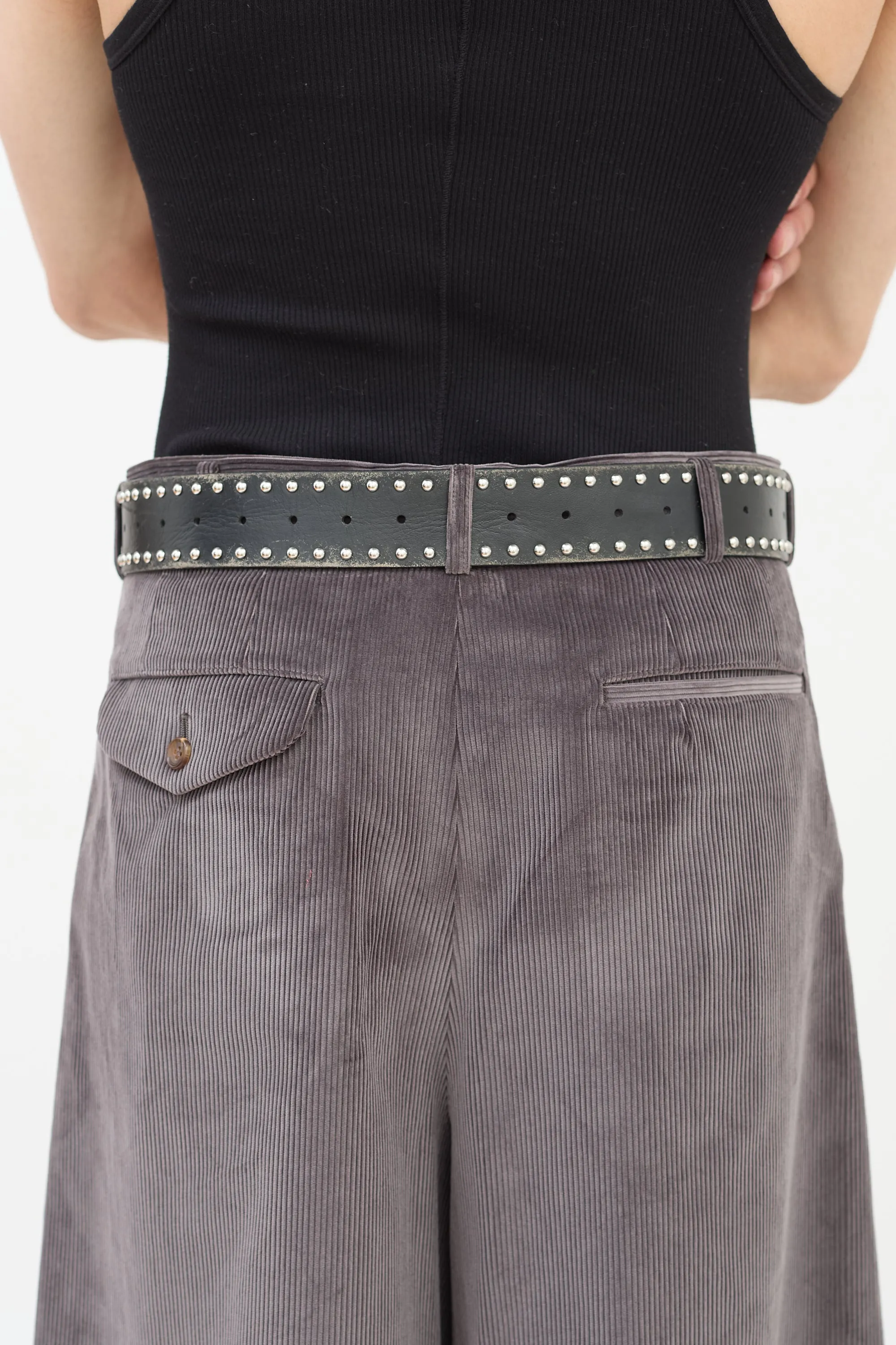 Black & Silver Distresssed Leather Studded Belt