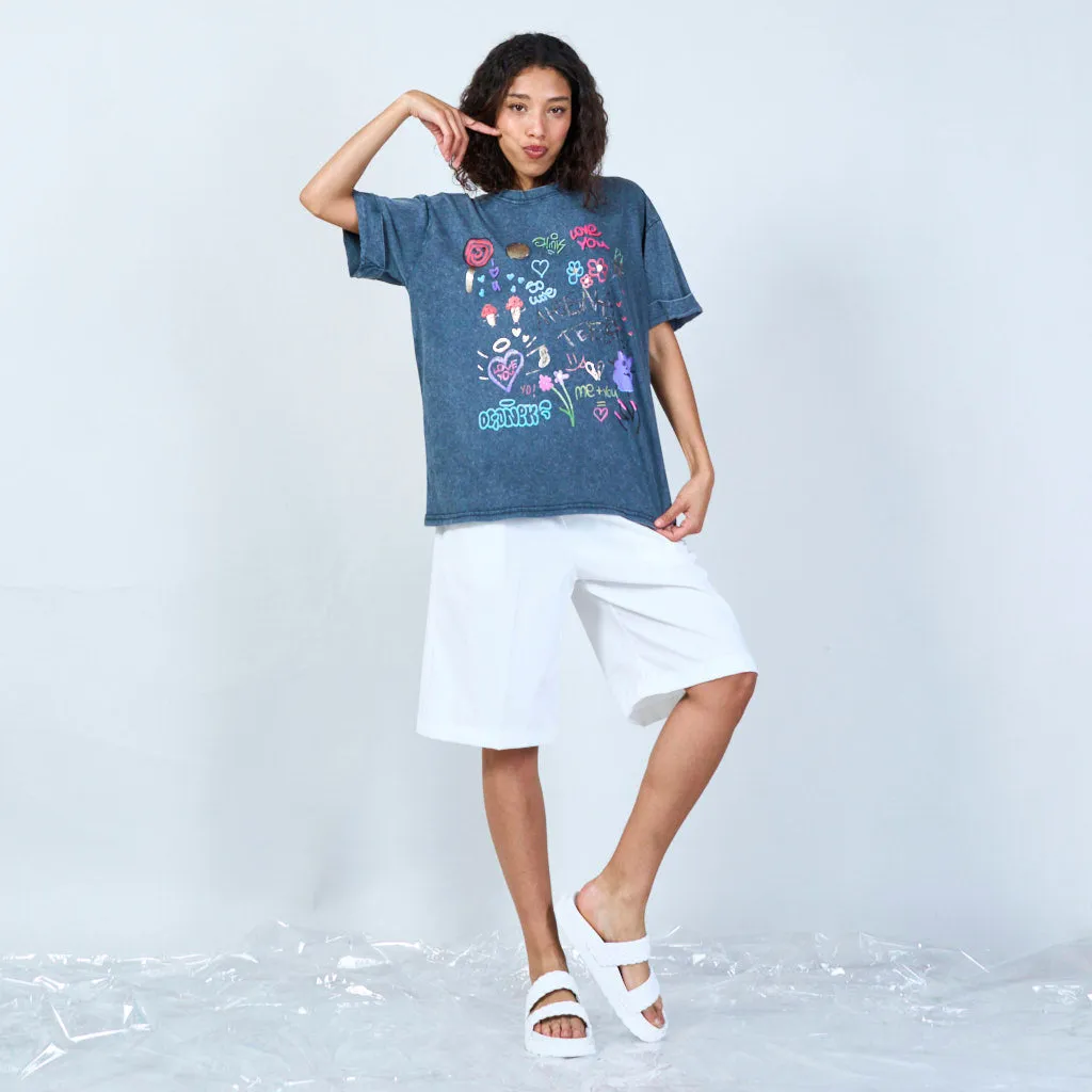 Black basic t-shirt with graffiti details wholesale