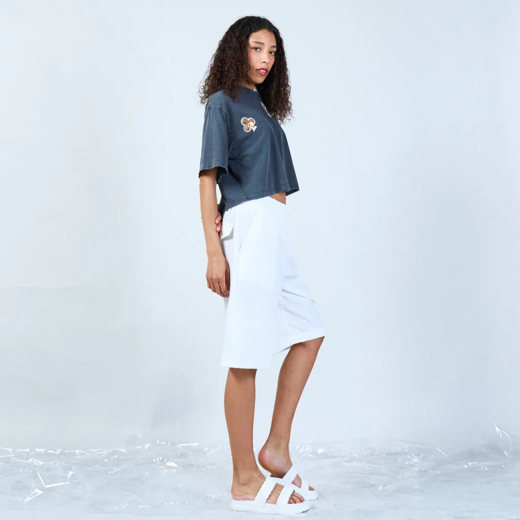 Black casual t-shirt with eclectic patchwork wholesale