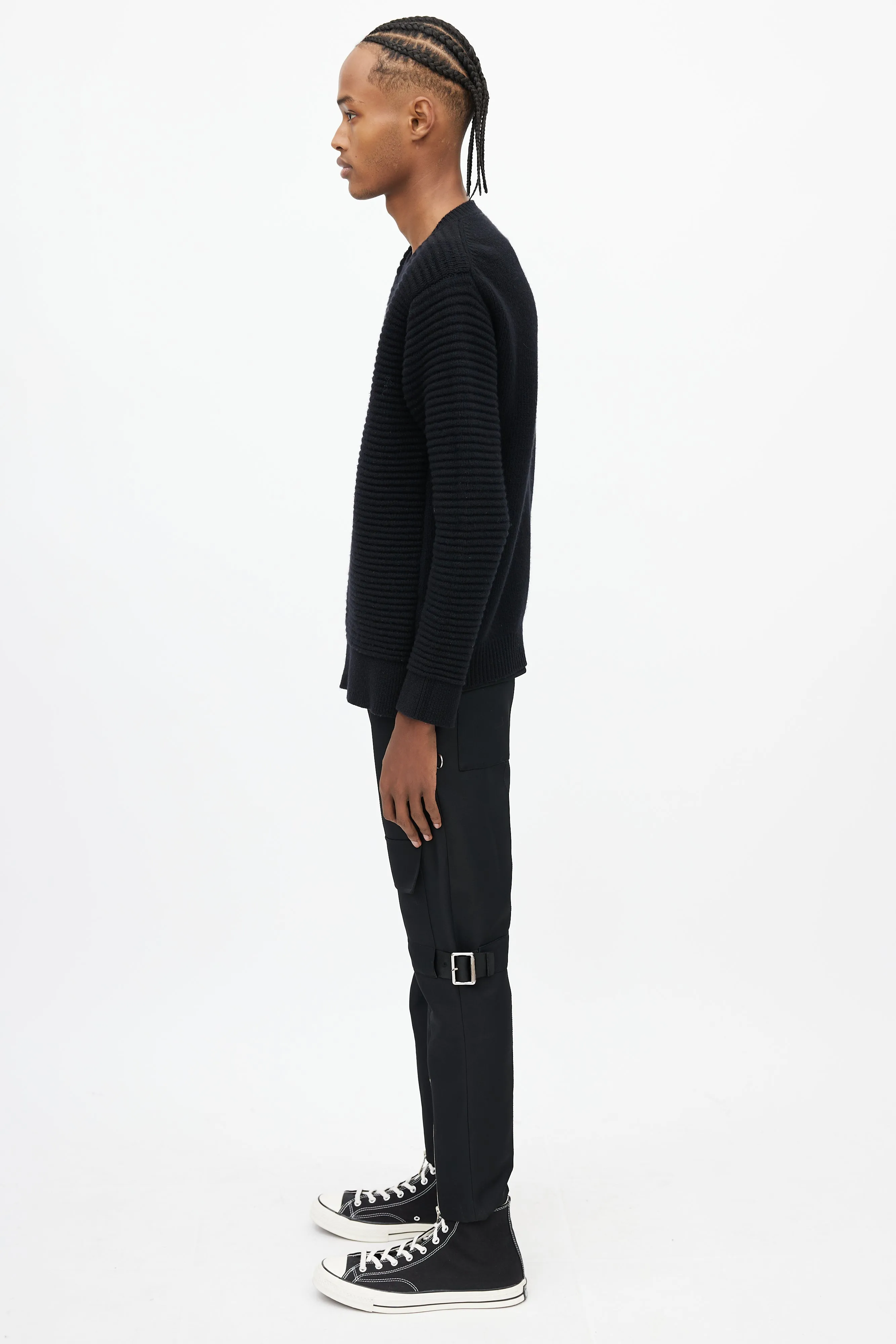 Black Ribbed Overlay Sweater