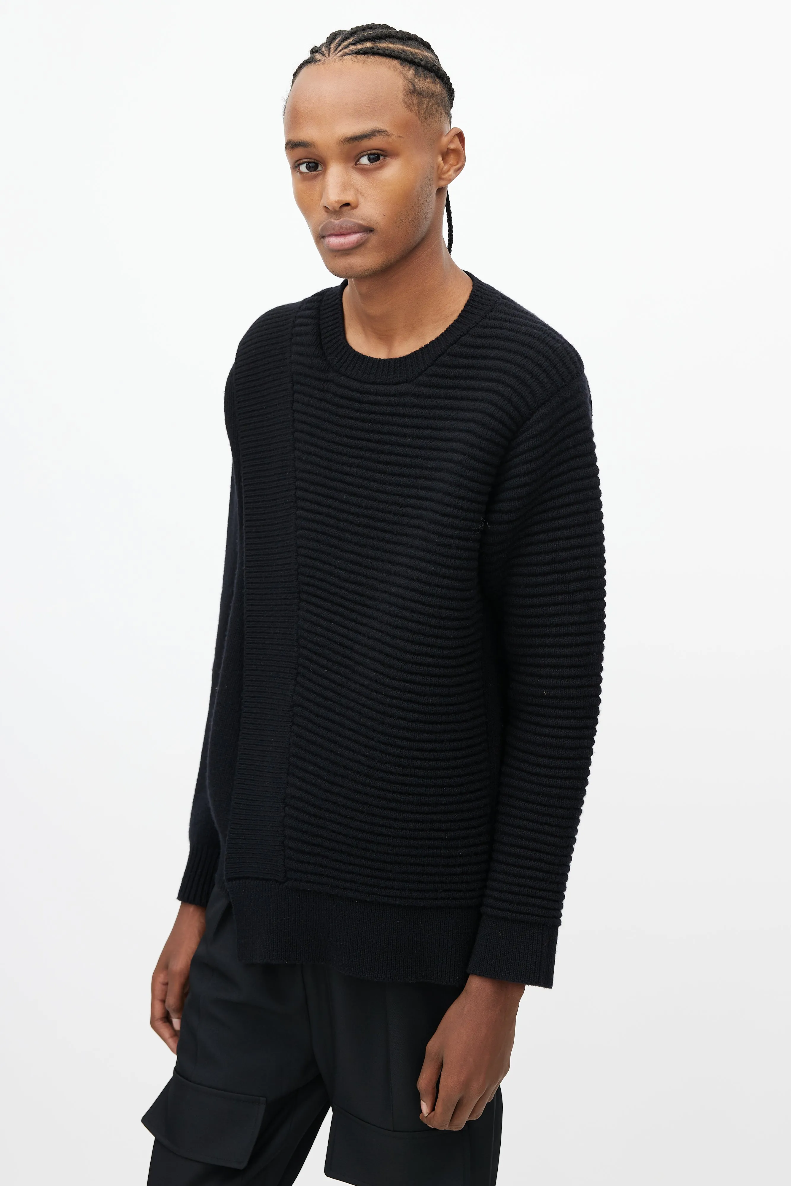 Black Ribbed Overlay Sweater