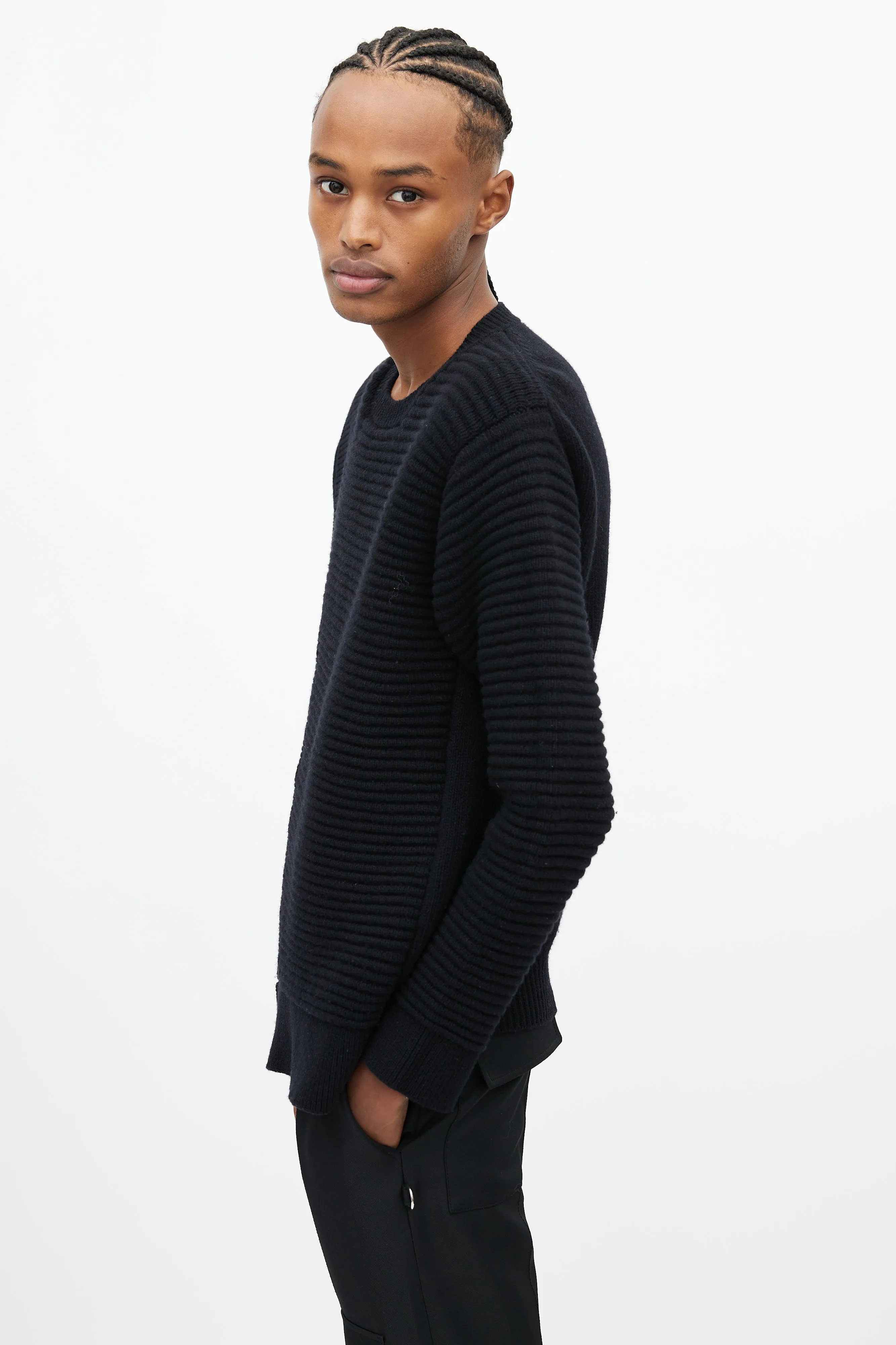 Black Ribbed Overlay Sweater