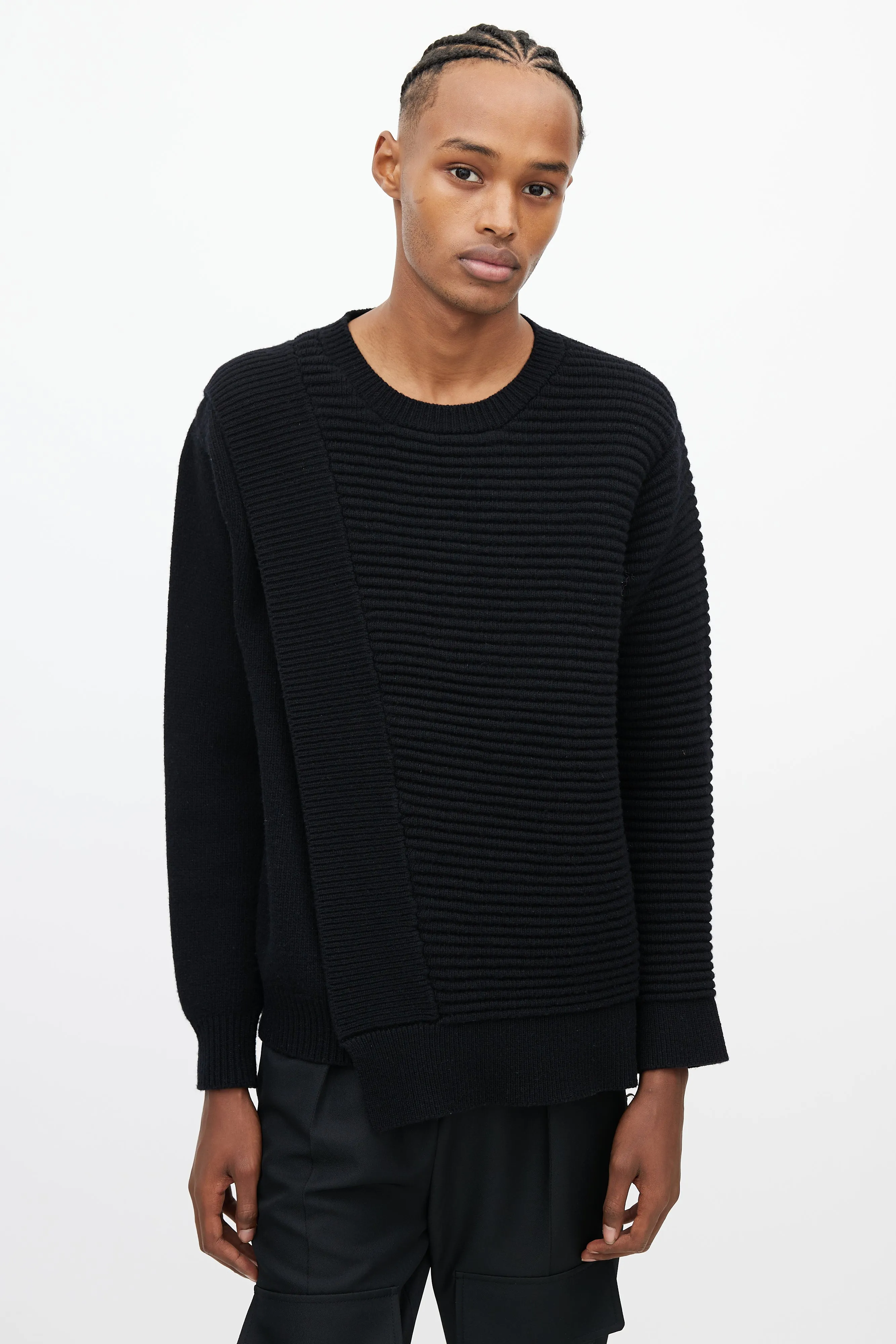 Black Ribbed Overlay Sweater