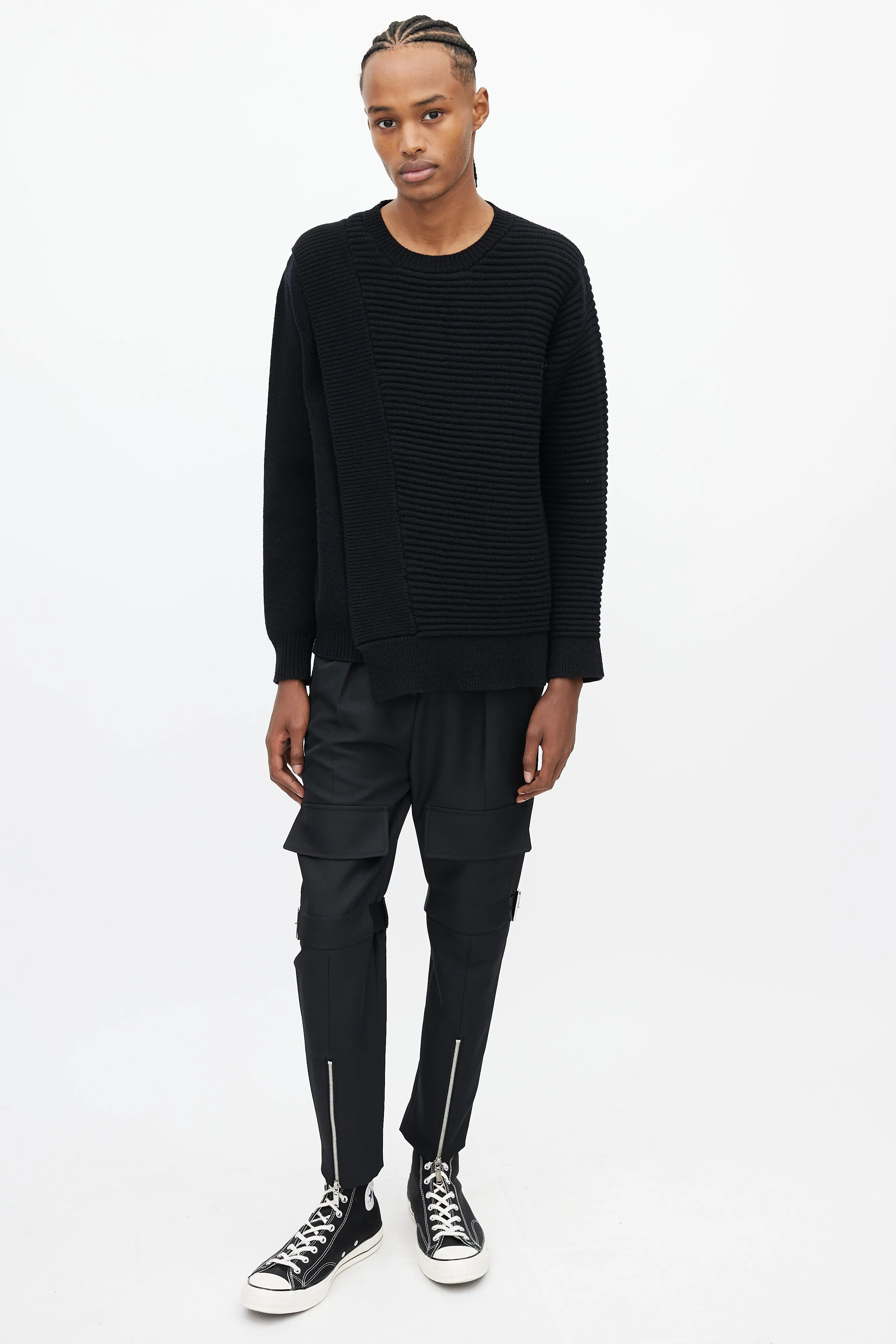 Black Ribbed Overlay Sweater