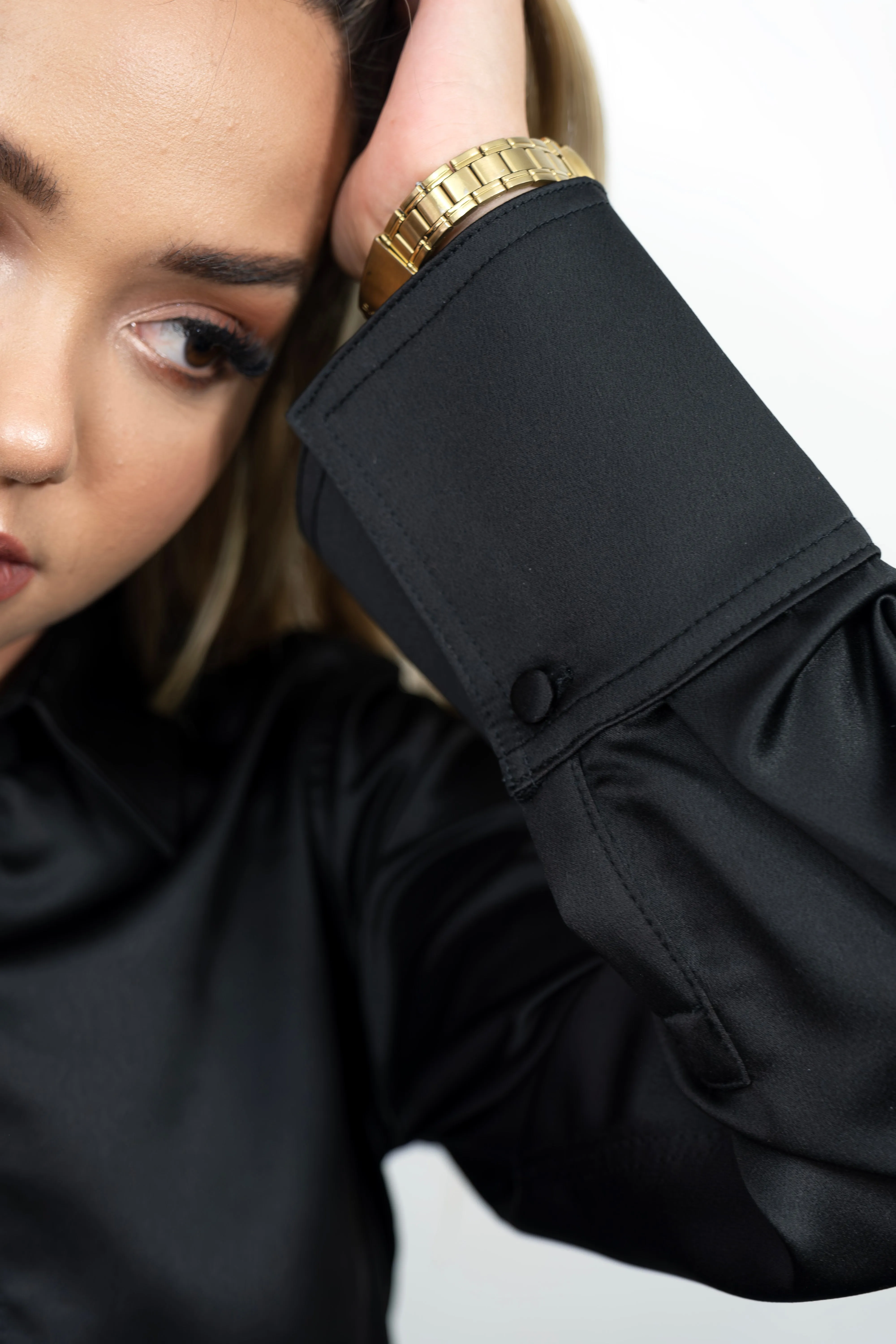 Black Satin Button Down Blouse