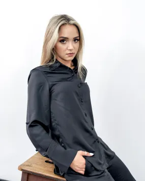 Black Satin Button Down Blouse