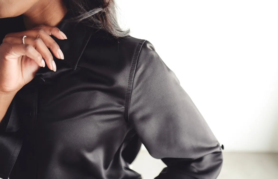 Black Satin Button Down Blouse