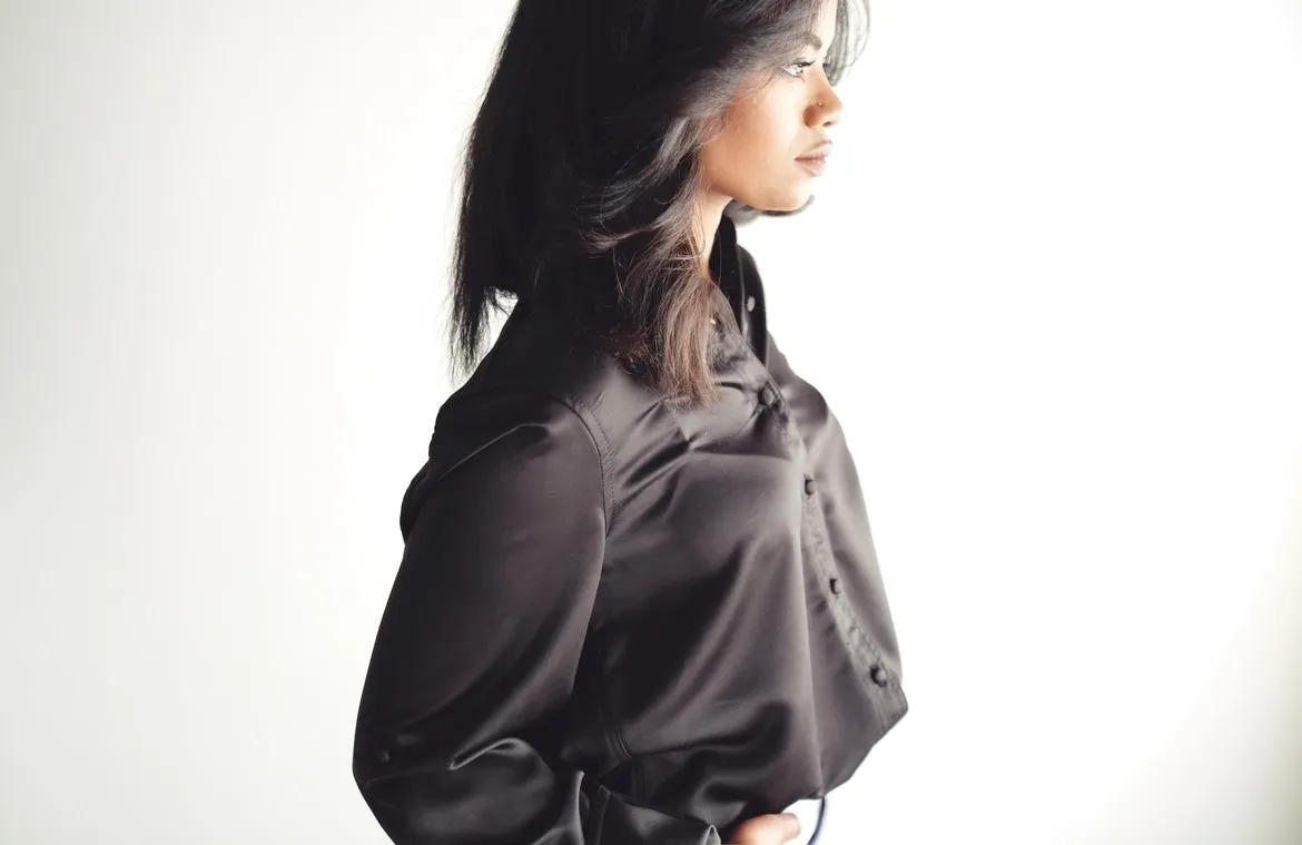 Black Satin Button Down Blouse