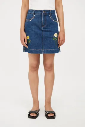 Blue Denim Studded Skirt