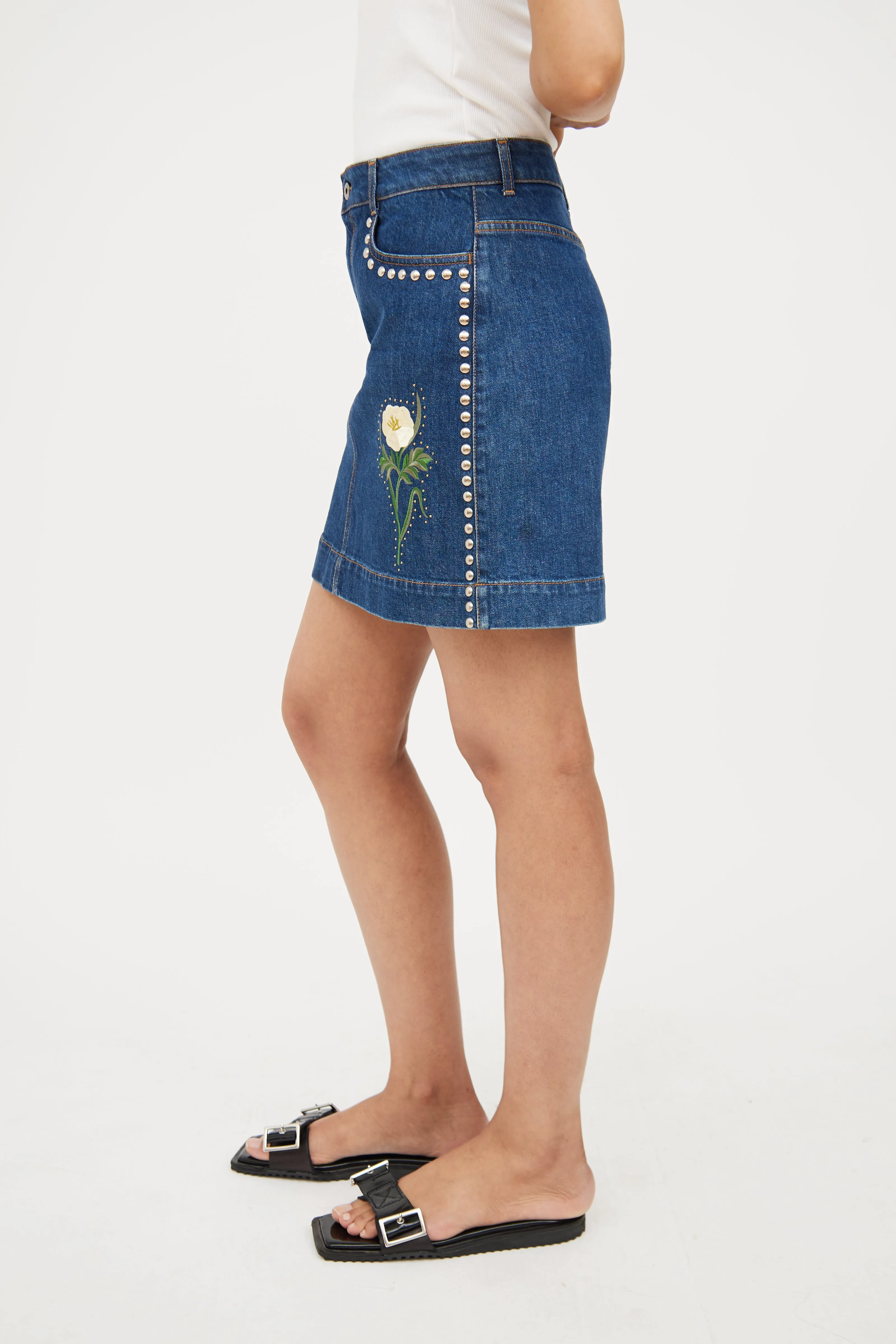 Blue Denim Studded Skirt