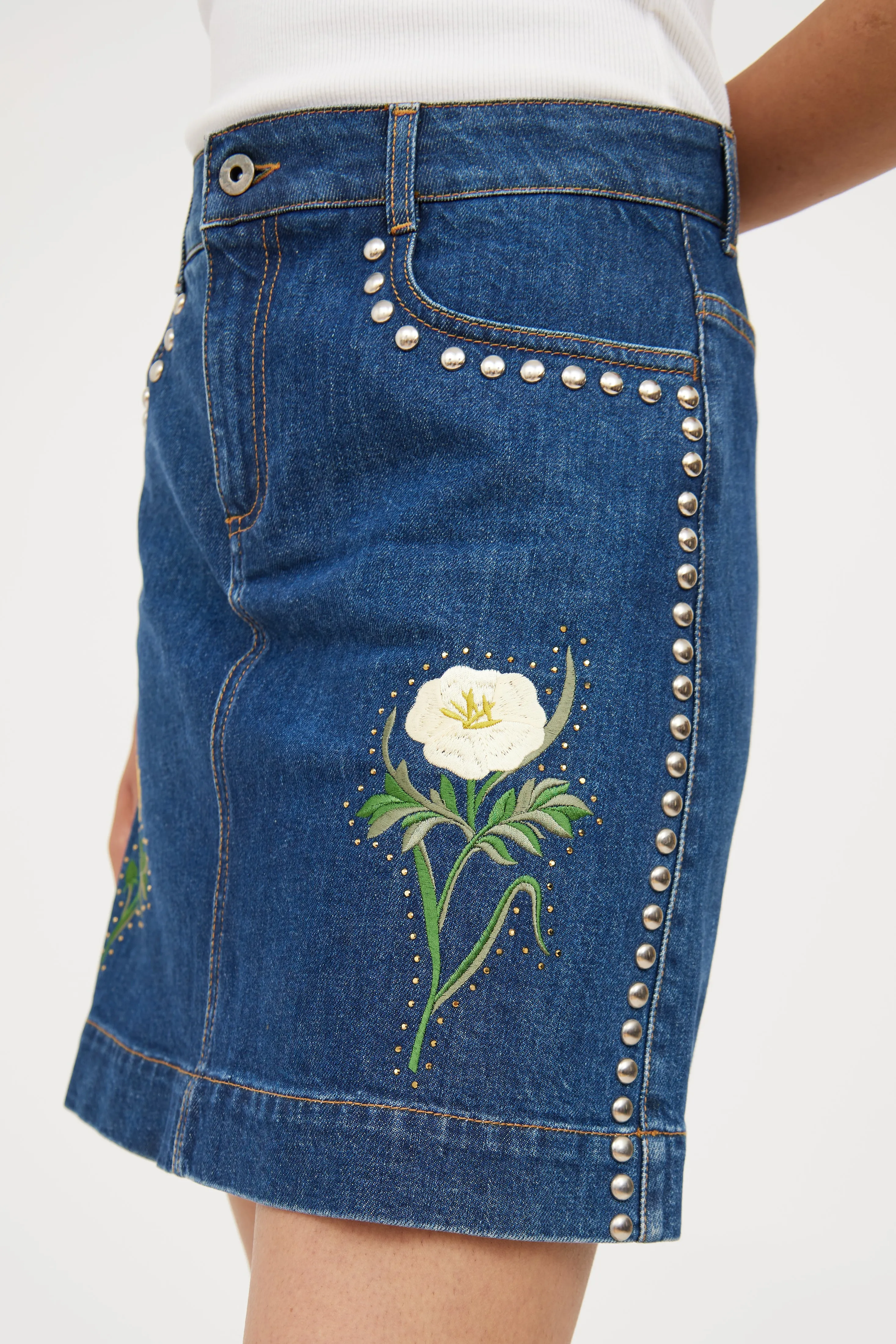 Blue Denim Studded Skirt