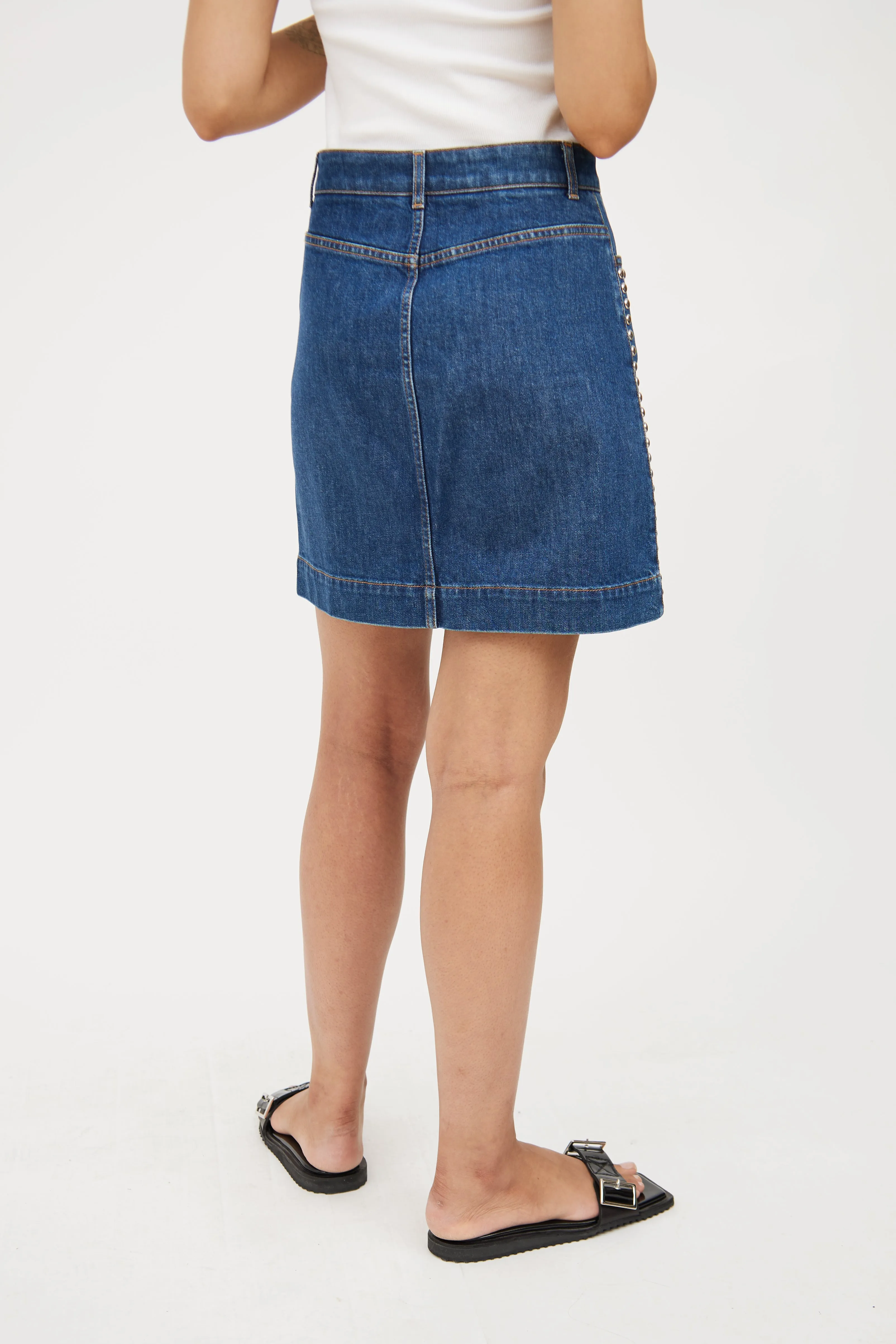 Blue Denim Studded Skirt