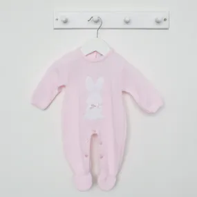 Bobtail Bunny Knitted Onesie in Pink with White Bunny