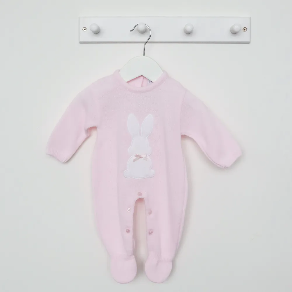 Bobtail Bunny Knitted Onesie in Pink with White Bunny