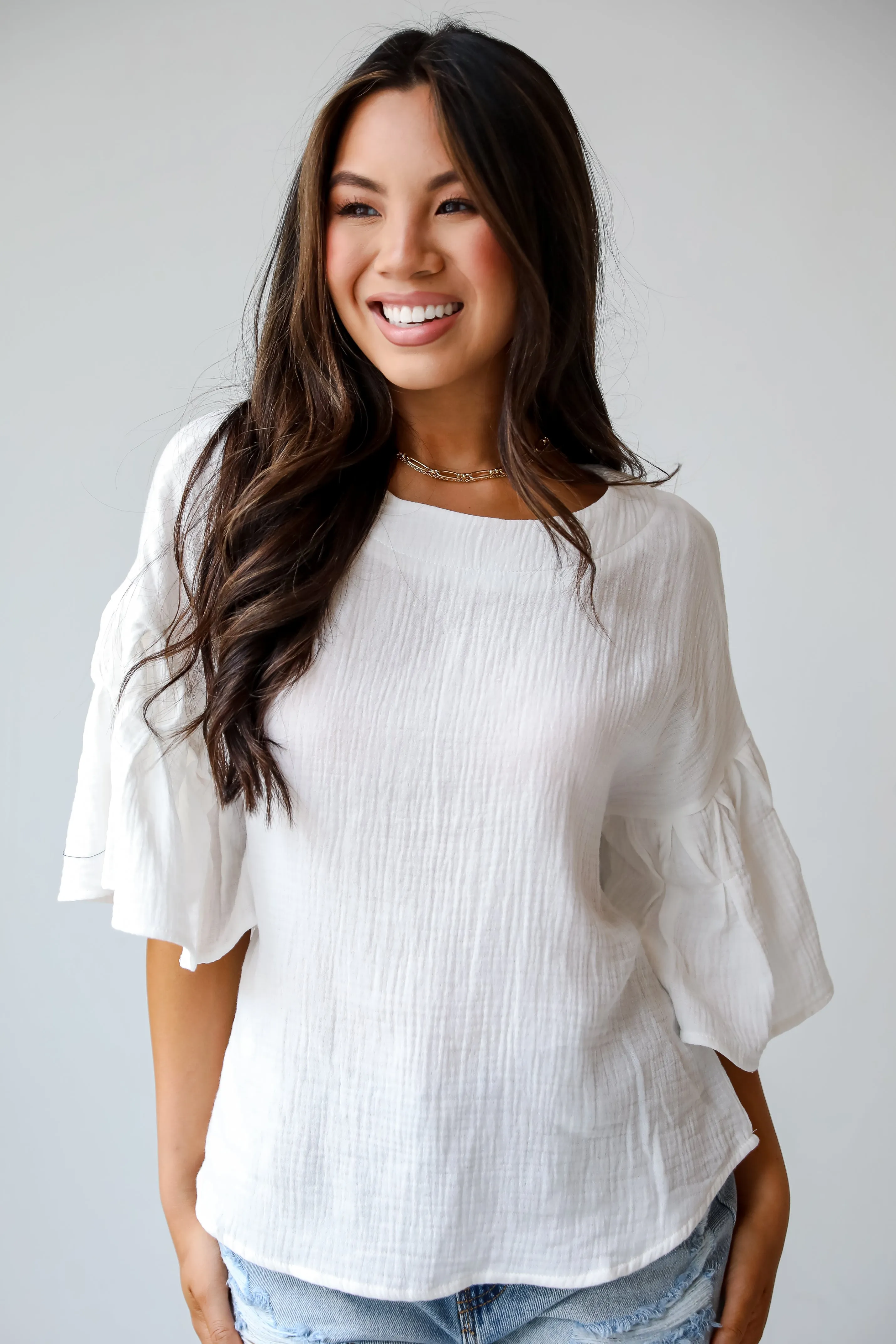 Bright Affection White Linen Blouse - DU DEAL