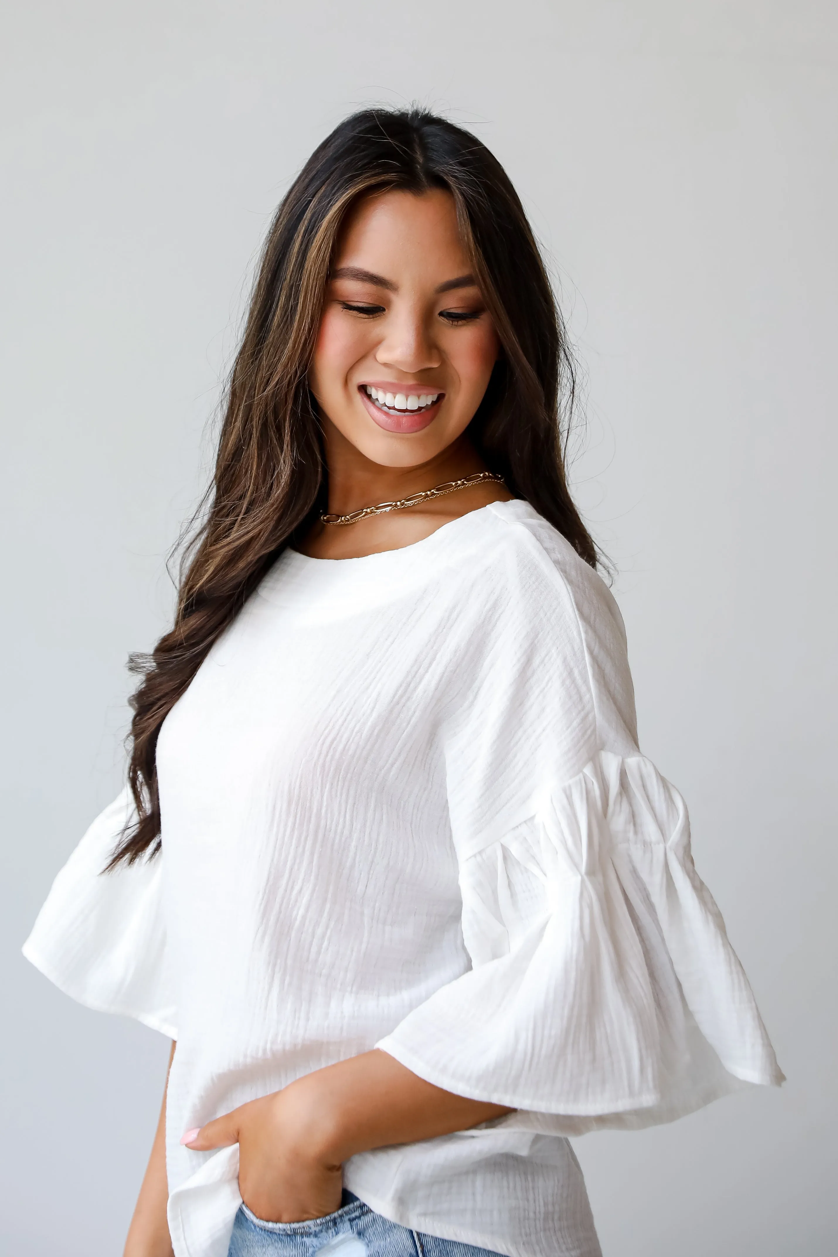 Bright Affection White Linen Blouse - DU DEAL