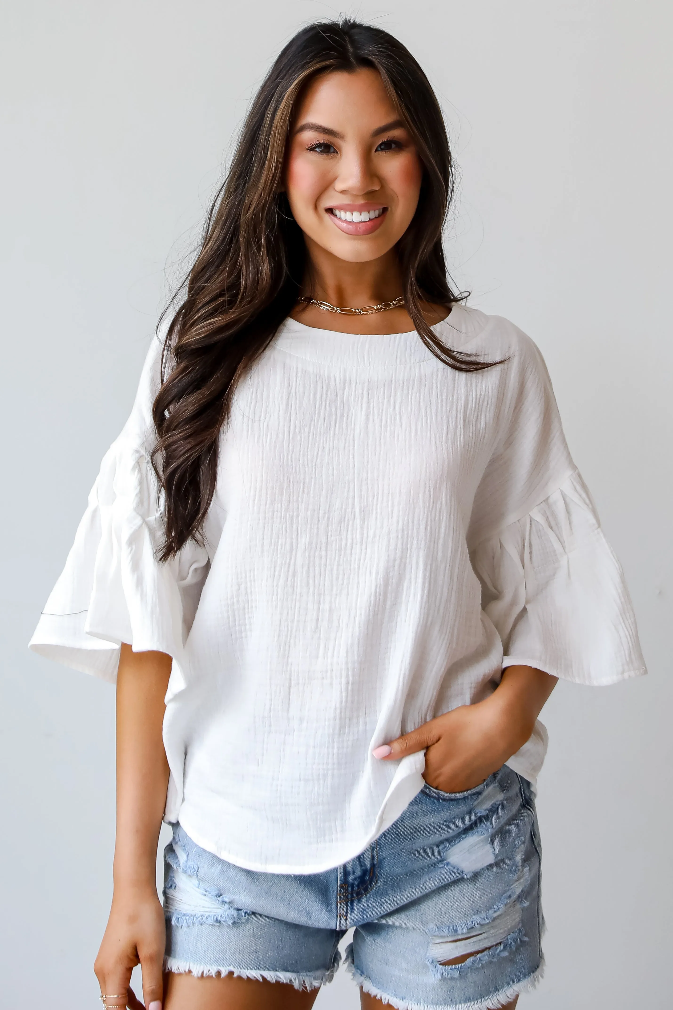 Bright Affection White Linen Blouse - DU DEAL