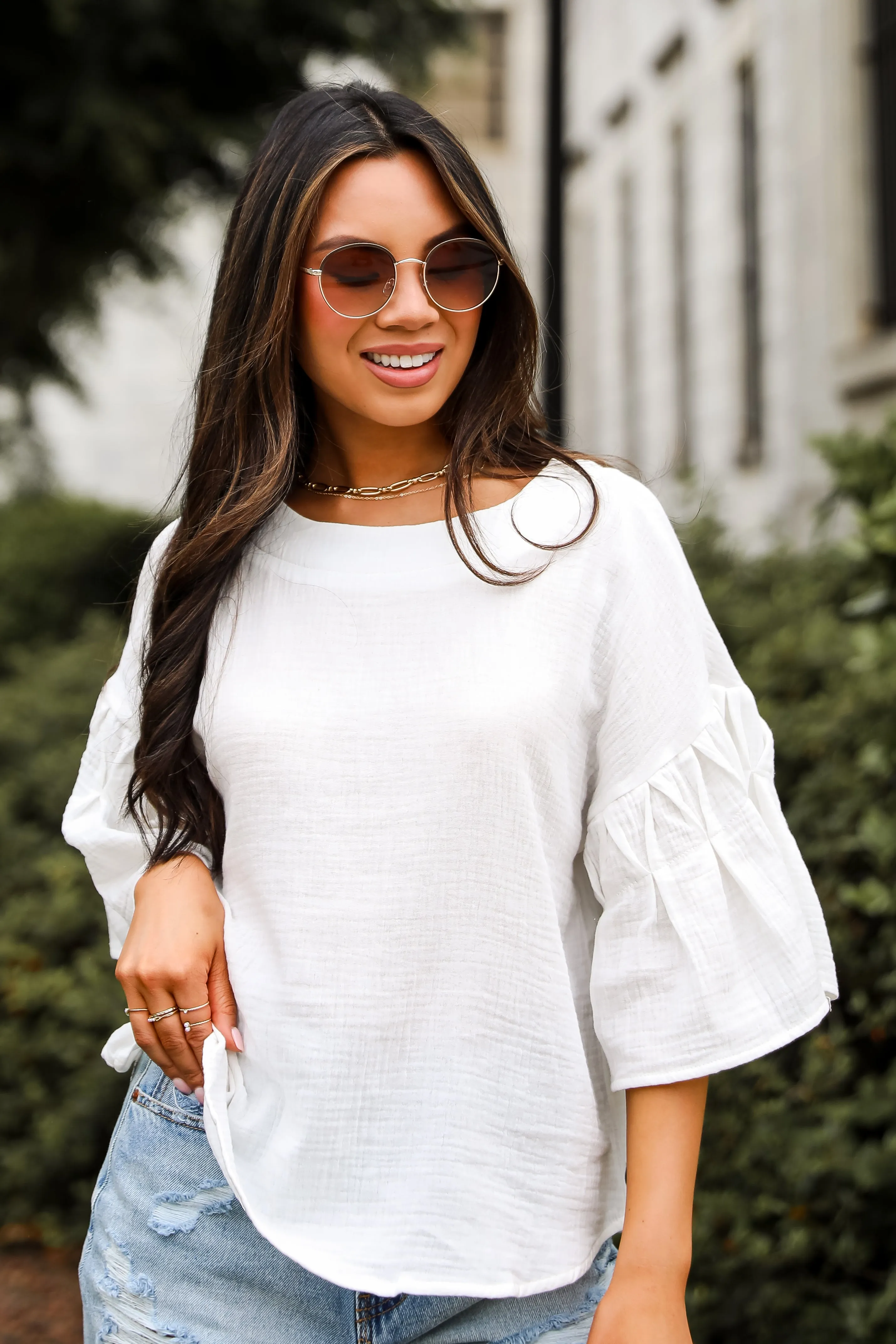Bright Affection White Linen Blouse - DU DEAL