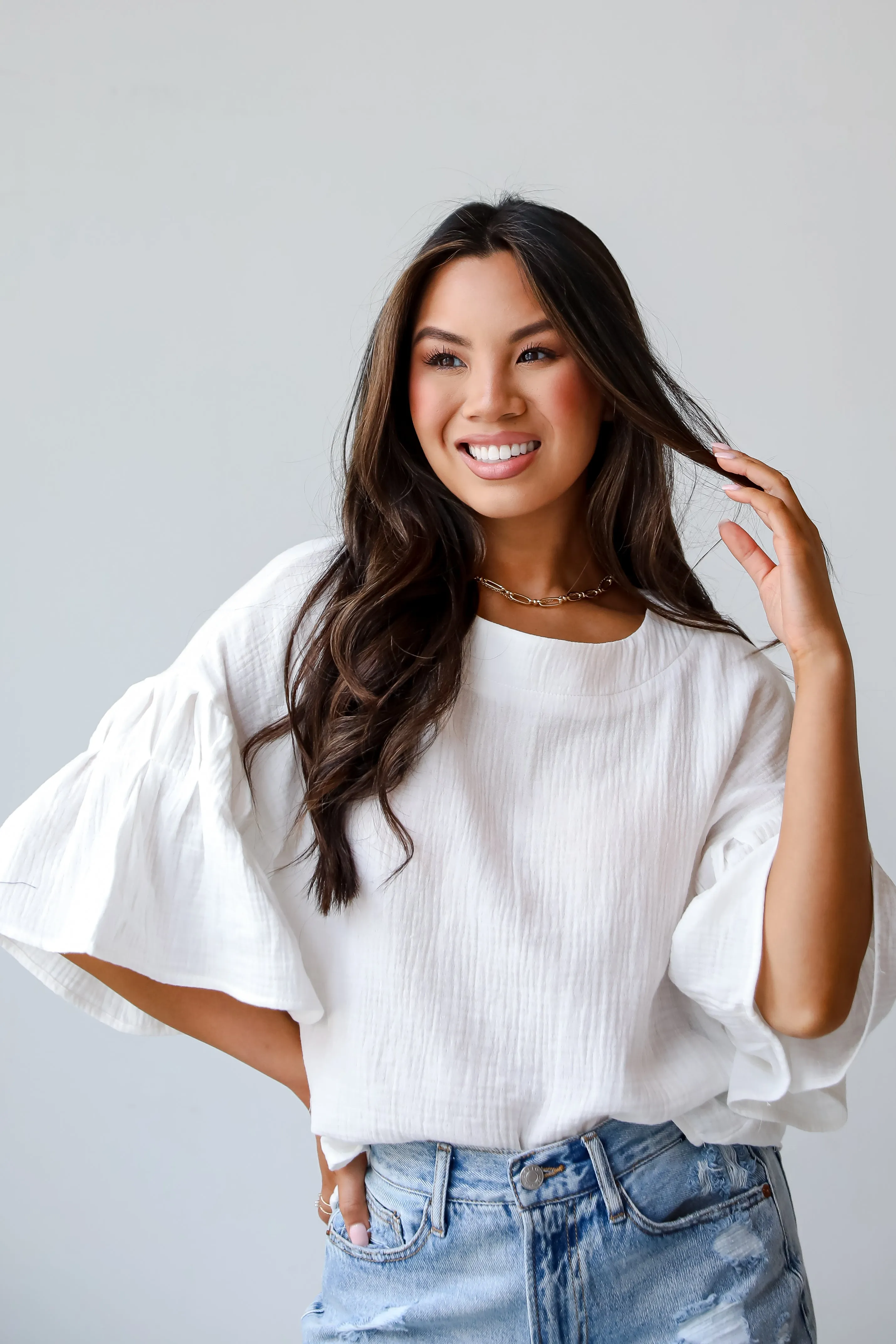 Bright Affection White Linen Blouse - DU DEAL