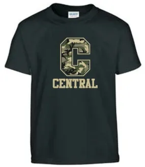 CAMO DESIGN Short Sleeve T-Shirt <br>BLACK with CAMO PRINT