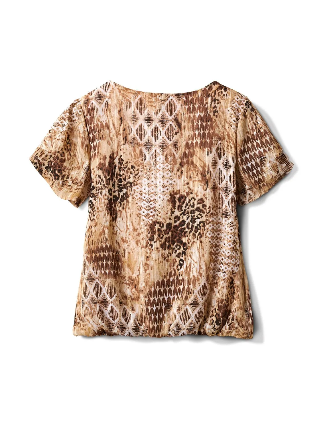 Chain Animal Patchwork Bubble Hem Blouse
