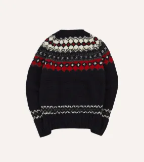 Drakes Premium Navy Blue and Red Fairisle Merino Wool Jumper by Chamula