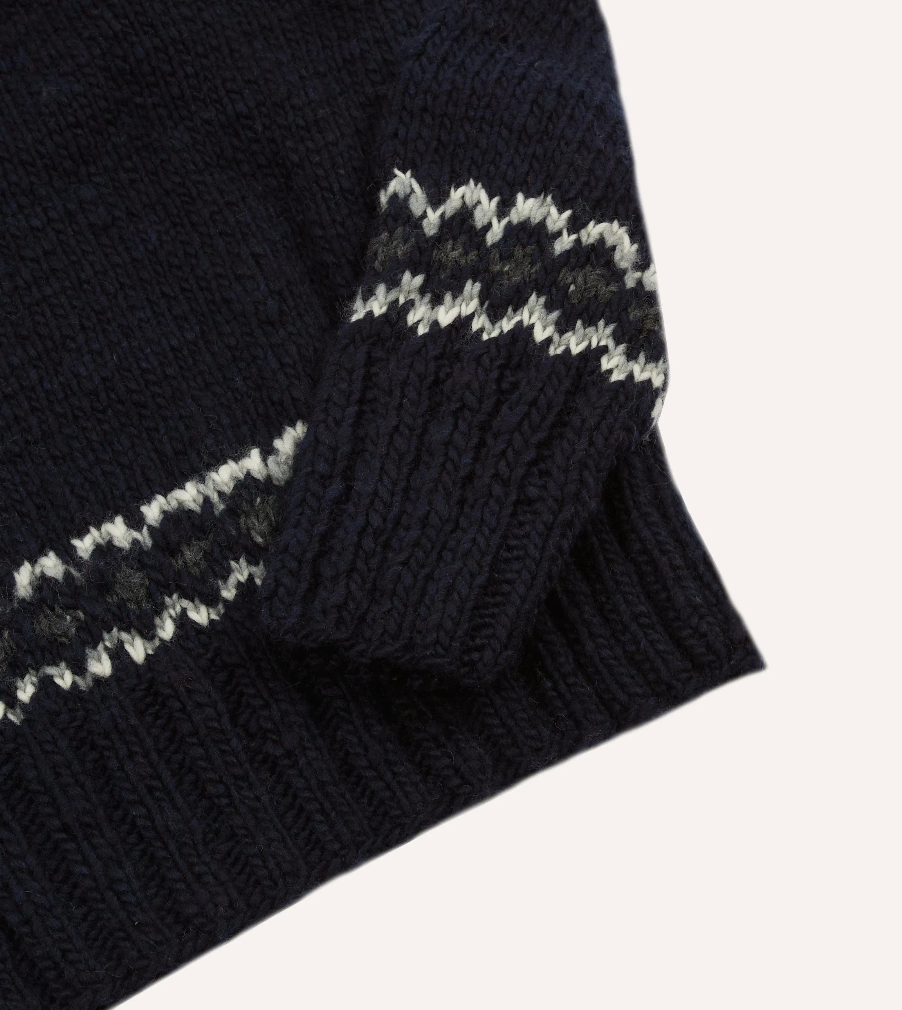Drakes Premium Navy Blue and Red Fairisle Merino Wool Jumper by Chamula