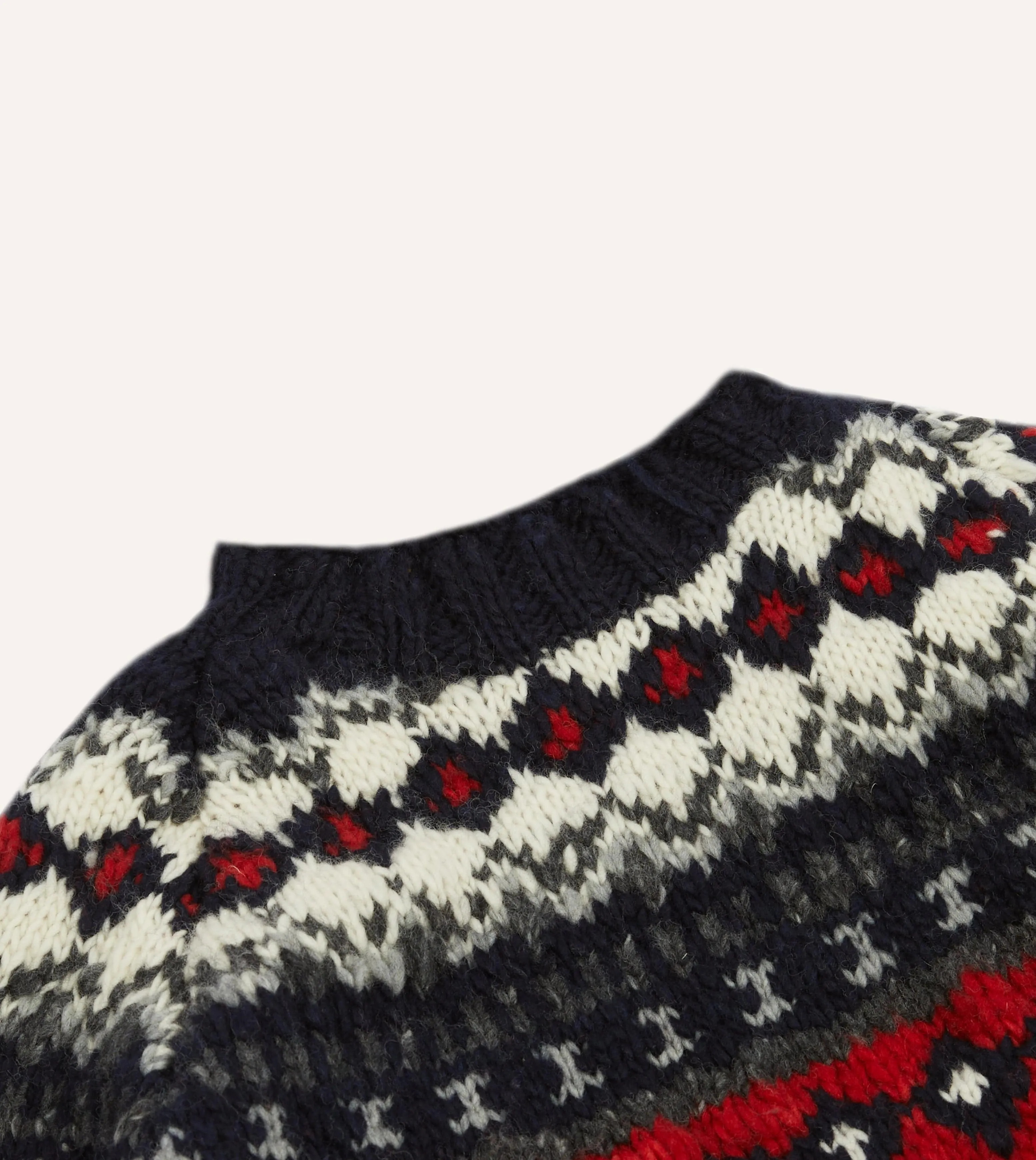 Drakes Premium Navy Blue and Red Fairisle Merino Wool Jumper by Chamula