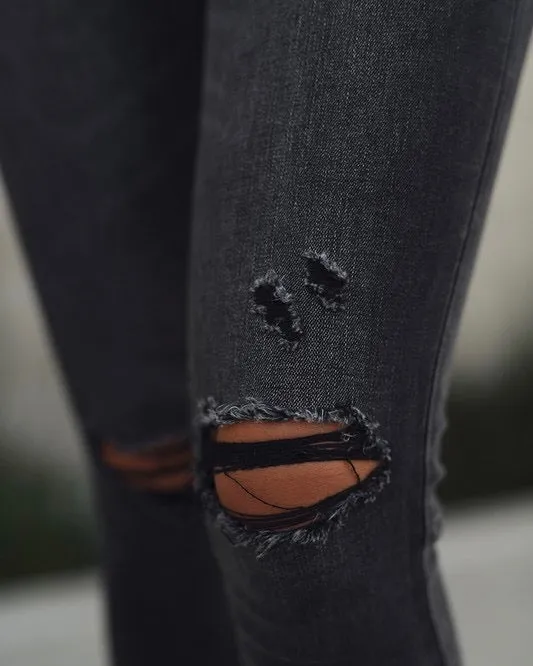 Clara Faded Dark Grey High Rise Distressed Skinny Jeans