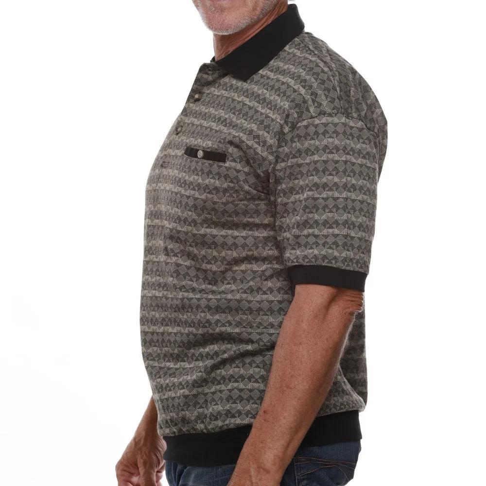 Classics by Palmland Allover Short Sleeve Banded Bottom Shirt 6190-330 Black