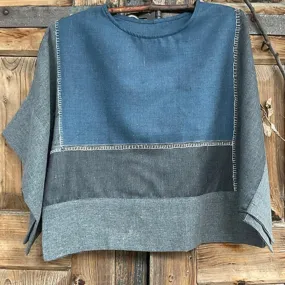 Contemporary Patchwork Kaftan Top | Block Pattern | Hand-Crafted |  Blue & Grey