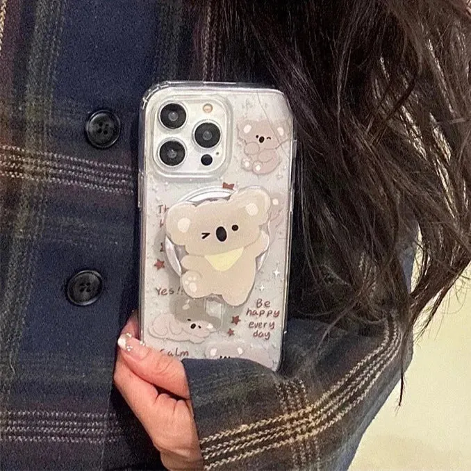 Cute Koala Magnetic Holder Stand MagSafe Phone Case for iPhone