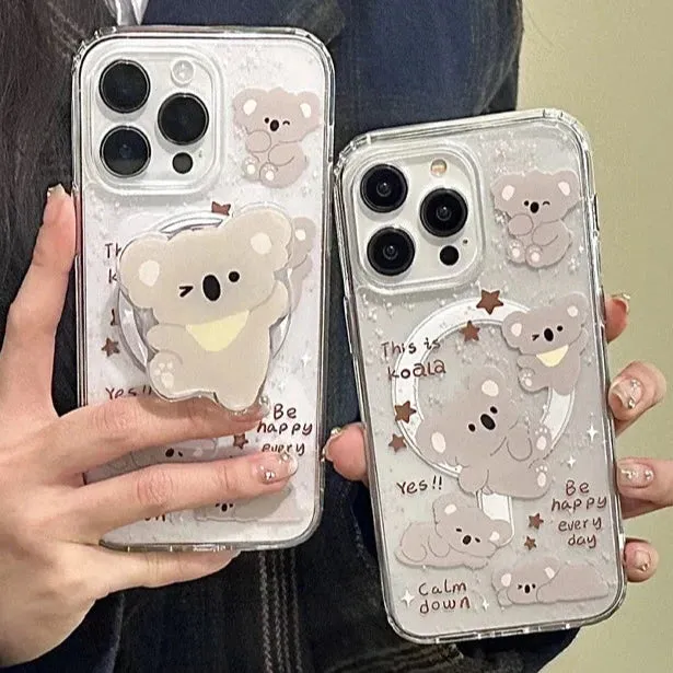 Cute Koala Magnetic Holder Stand MagSafe Phone Case for iPhone