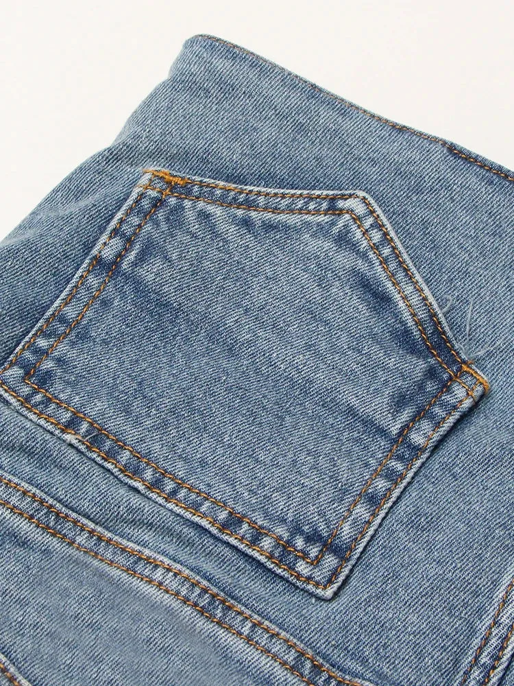 Denim Solid Shorts Skirts For Women High Waist Patchwork Irregular Hem Streetwear Short Pants Female Clothing