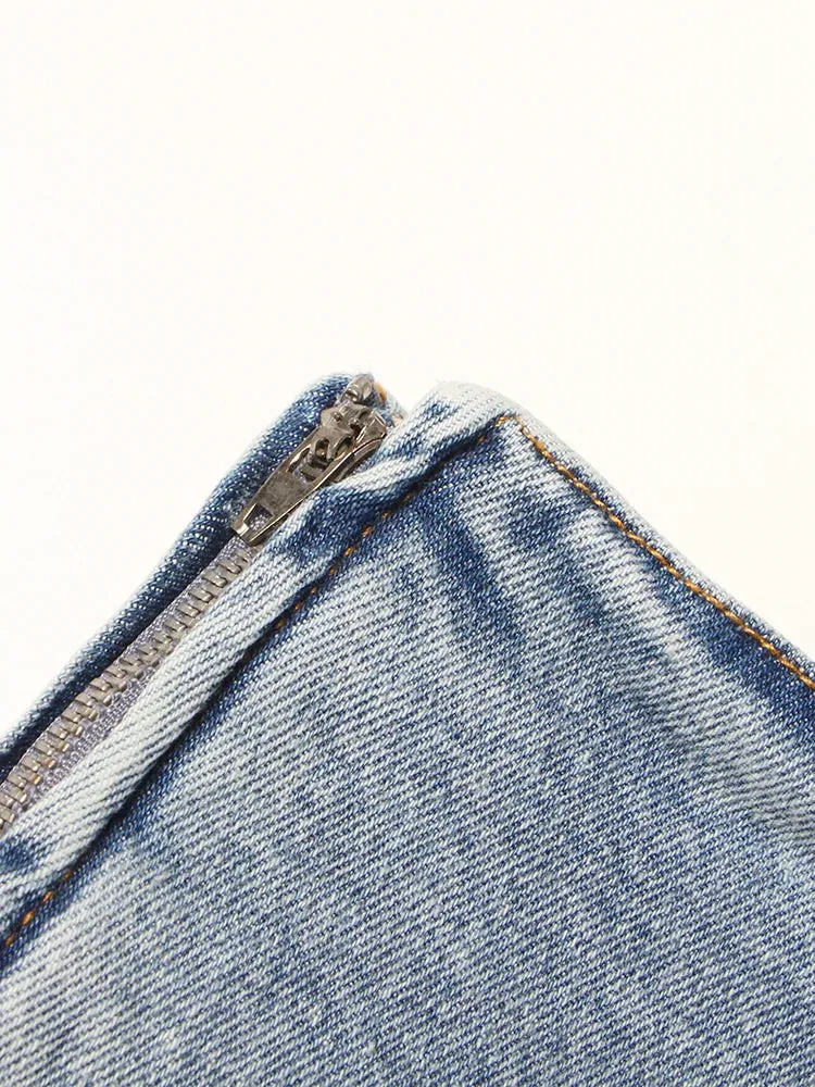 Denim Solid Shorts Skirts For Women High Waist Patchwork Irregular Hem Streetwear Short Pants Female Clothing