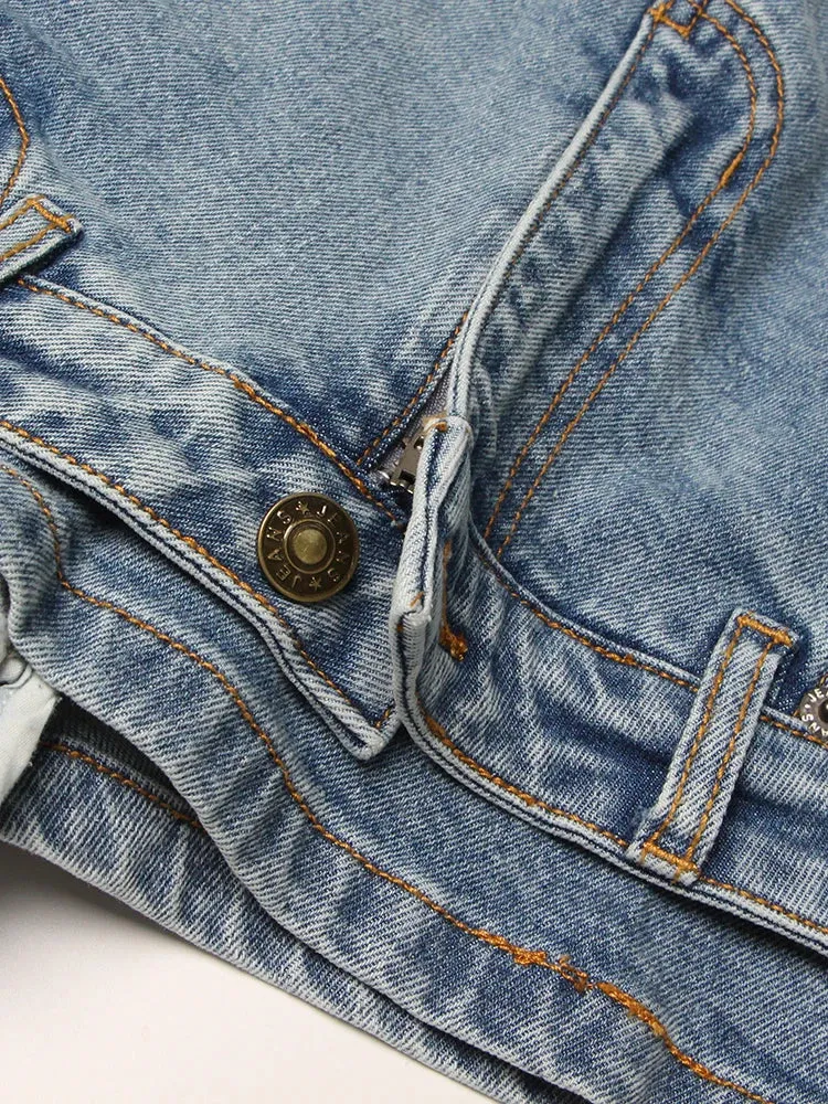 Denim Solid Shorts Skirts For Women High Waist Patchwork Irregular Hem Streetwear Short Pants Female Clothing